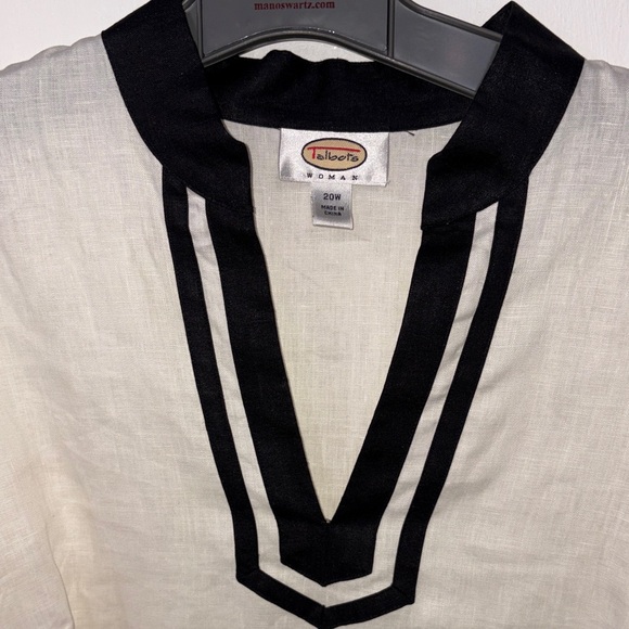 Talbots Cream and Black Linen Tunic with Black Trim - Picture 4 of 13